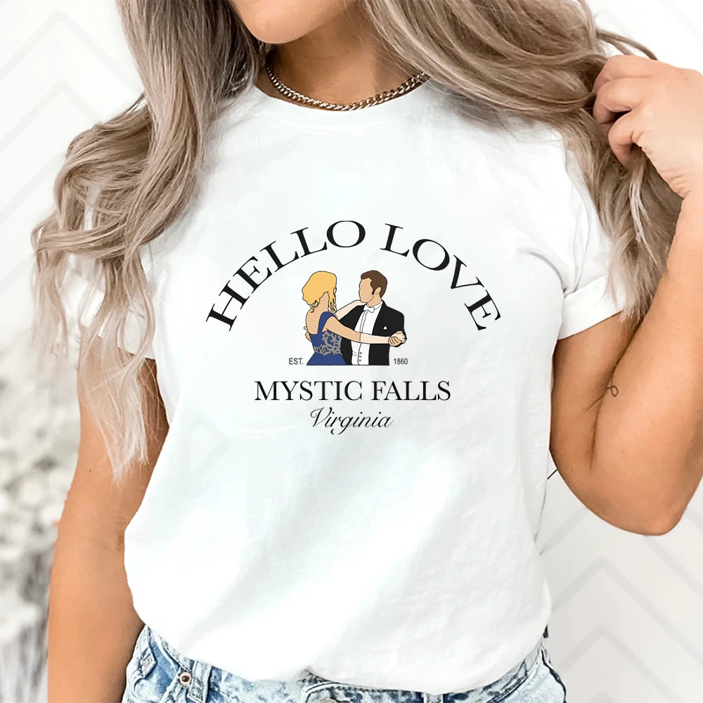 Hello Love Tshirt Vampire Diaries Shirt Klaus and Caroline T-Shirt TV Show Tee Mystic Falls Virginia Tops Gift for Her TVD Merch