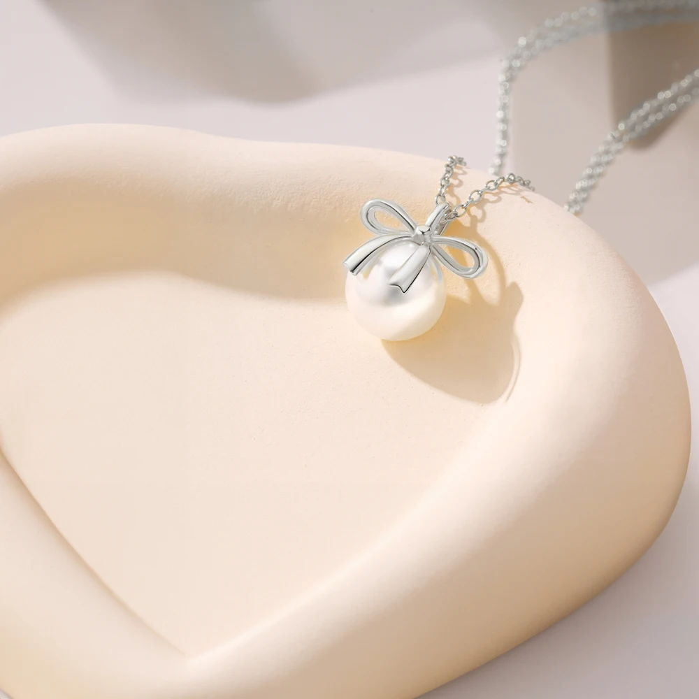 ROXI 925 Sterling Silver Water Drop/Bowknot Pearl Pendant Necklaces for Women Luxury Wedding Engagement Birthday Party Gifts