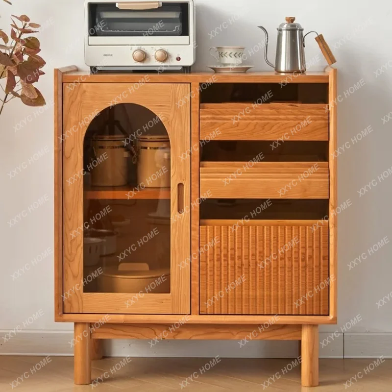 XXFactory Direct  Solid Wood Dining Side Japanese Cherry Wood Side Cabinet Simple Living Room Entrance Glass Tea Cabinet