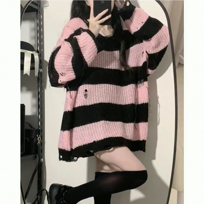 

Women's Loose Long Pink Sweater Spring Autumn Outerwear Comfortable Knitted Top Casual Sle ort Sve Mid-Length Trendy