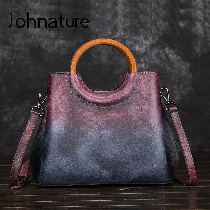 Johnature 2024 New Retro Handmade Genuine Leather Shoulder & Crossbody Bags Leisure Women Handbags Casual Tote Messenger Bag