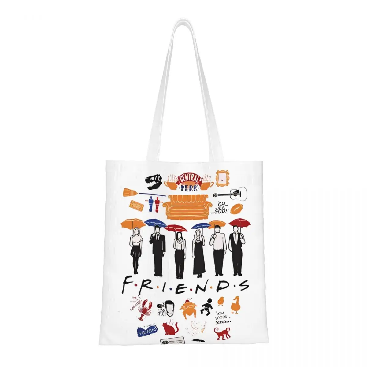 

Women Men Fashion Friends Tv Show Cartoon Tote Bags Large Capacity Vintage Funny Grocery Bag for Student Handbags