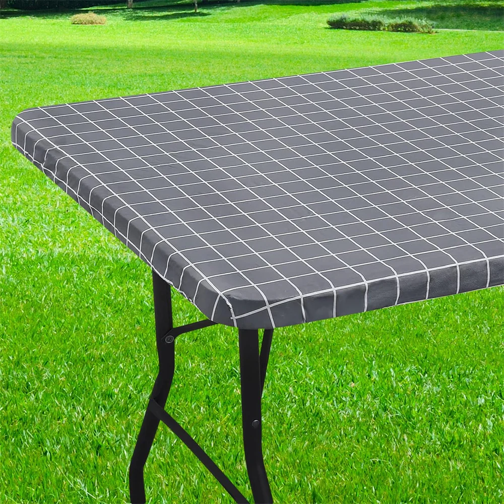 Homaxy Rectangle Vinyl Tablecloth Elastic Fitted Table Cloth Backed Plastic Table Cover Folding Tables Waterproof Indoor Outdoor