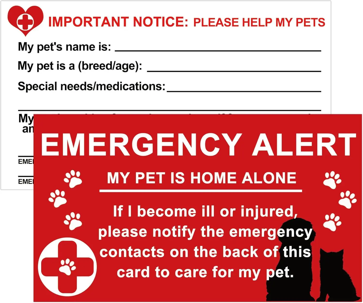 10Pcs Pet Emergency Alert Card 2x3.5inch My Dog or Cat is at Home Alone Emergency Alert Tag Card Contact Wallet Card