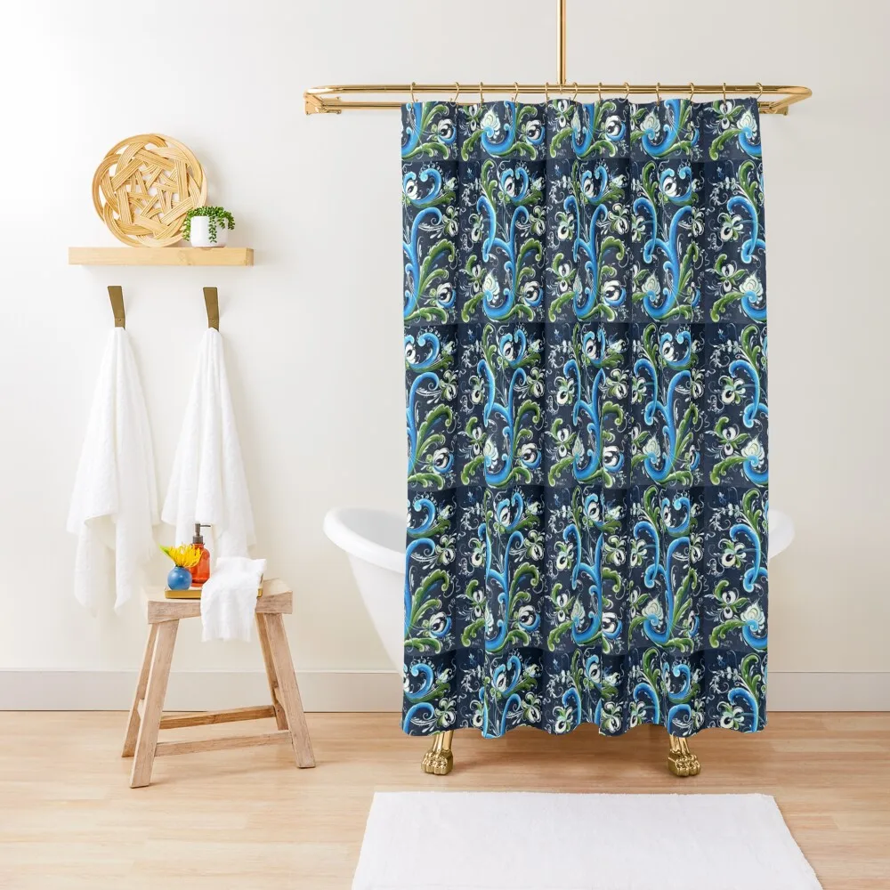 Traditional Scandinavian Rosemaling Art from Norway Shower Curtain Bathroom Deco Transparent Bathroom Shower Curtain
