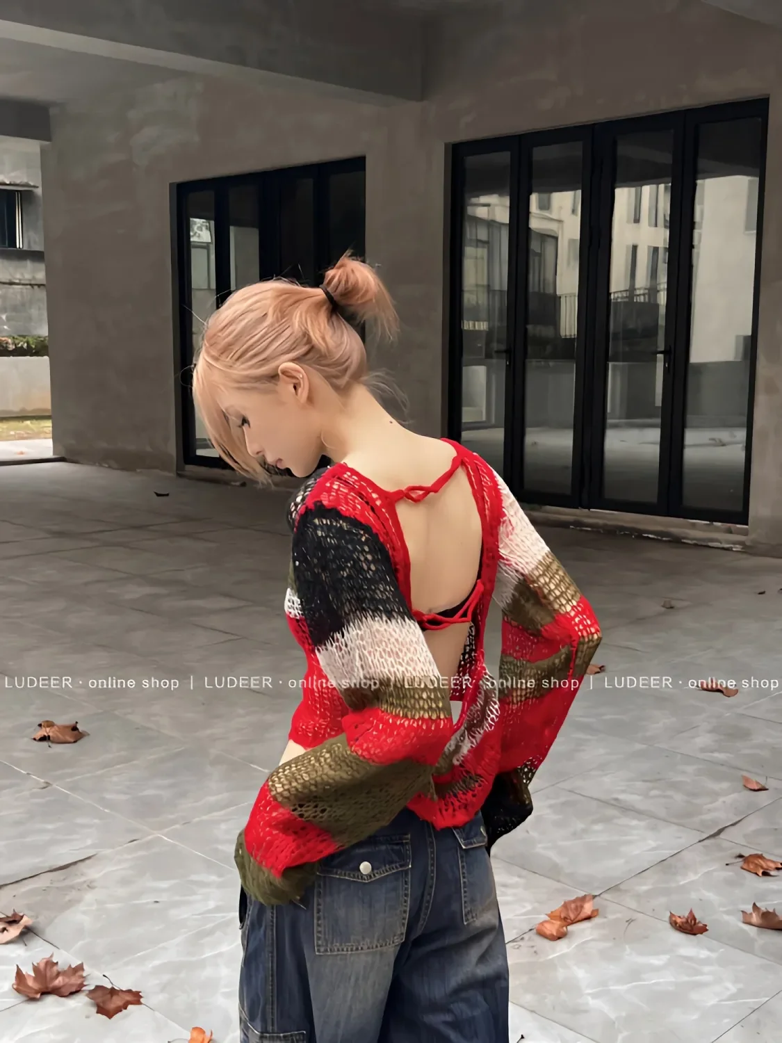 섹시한 백 레스 니트 탑 여성 아메리칸 레트로 할로우 아웃 대비 컬러 풀오버 고스 패션 긴 소매 Y2k 스웨터