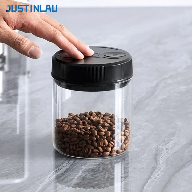 JUSTINLAU Smart Automatic Coffee Bean Canister Vacuum Sealed Tank High Borosilicate Clear Glass Household Fresh Food Storage Jar
