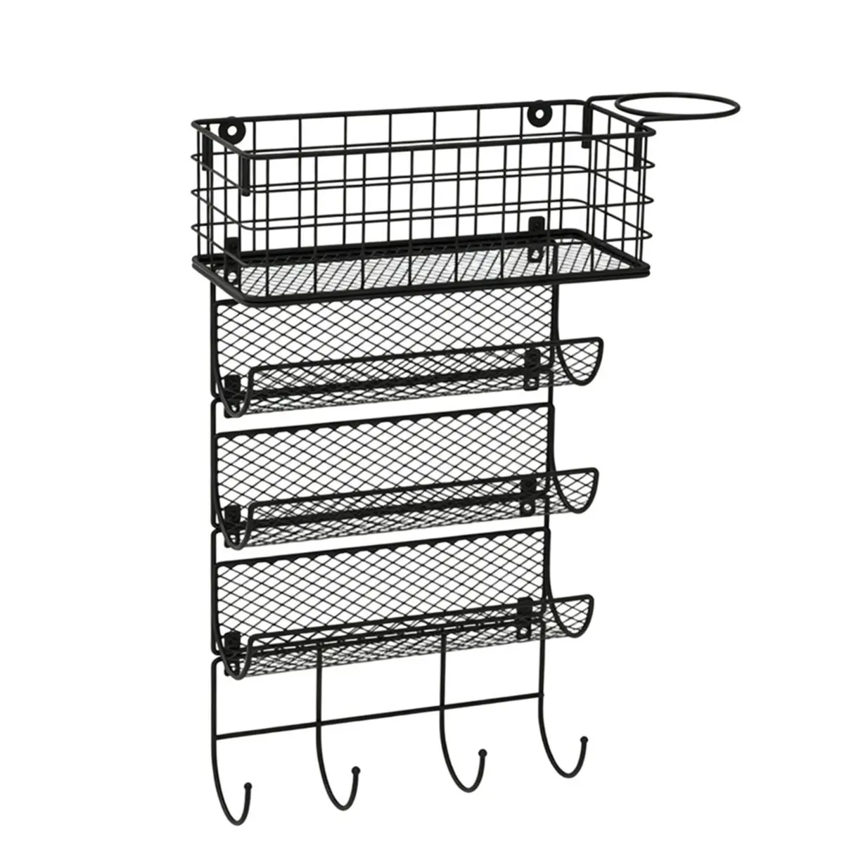 Wall-Mounted Hair Dryer Holder Styling Tool Organizer 4-Shelf Storage Wire Basket with Hook Heat Safe Rack for Hair