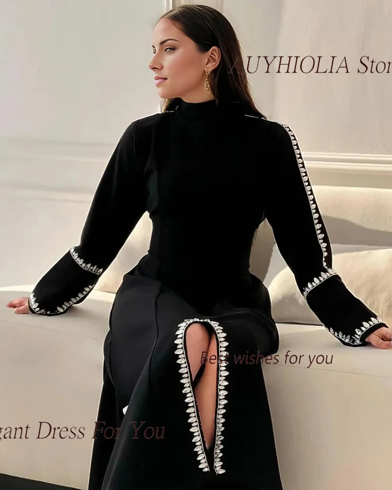 Luxury Crystal Evening Dress For Sexy Women 정장원피스 Vestidos de festa Elegant Side Slit Full Sleeve Cocktail Prom Gown 2024