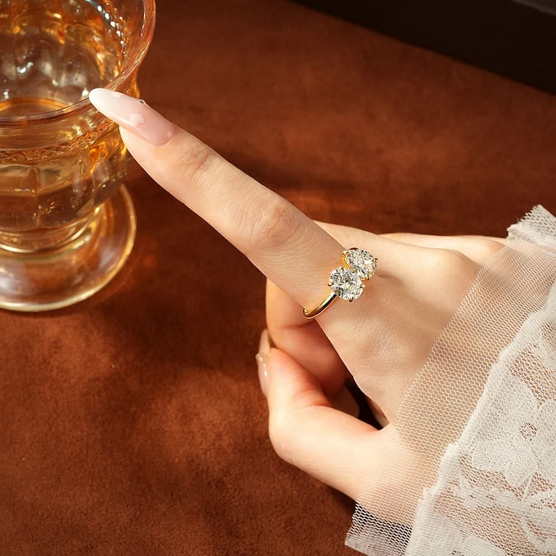 Rrjzz Birnen- & Rundschliff 7x9mm Doppel-CZ Labor-Diamant Mode Damen Verlobungsring 14k Vergoldeter Zirkonia Jubiläums-Schmuck Geschenke – Detail 4