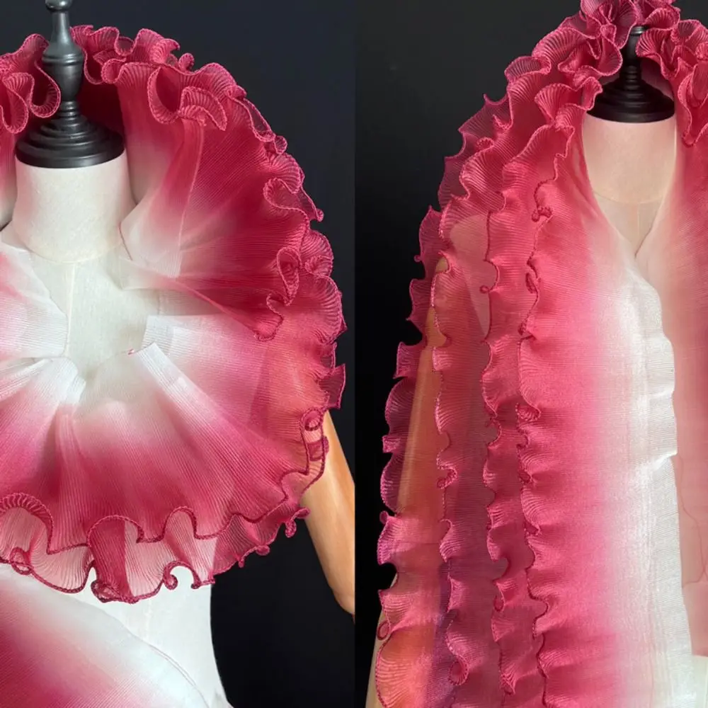 2 Yard Flounce Wave Lace Fabric Fashion Gradient Color Pleat Mesh Organza Ruffle Dress Accessories 12cm Wide