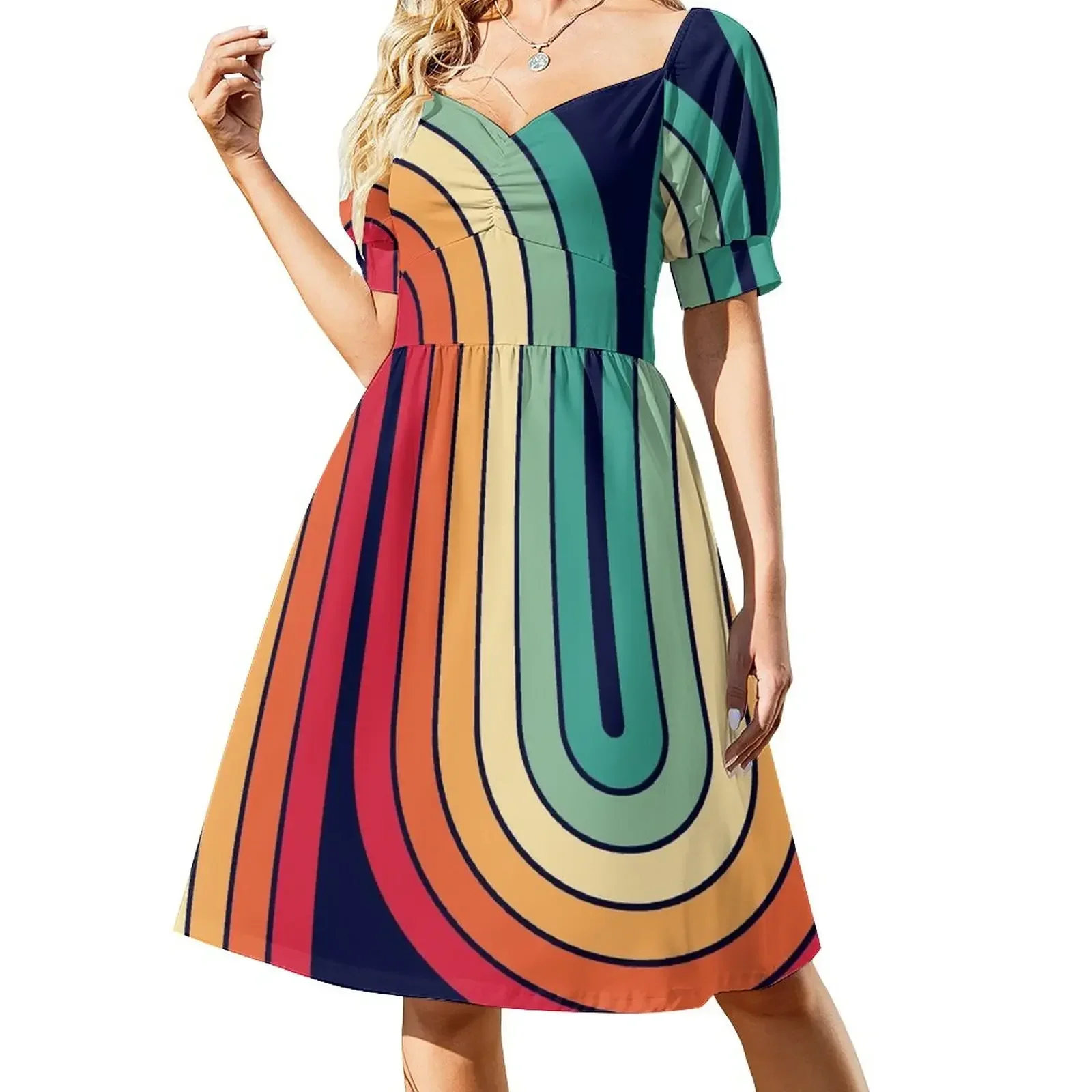

Retro Geometric Double Arch Design 521 Short-Sleeved Dress women's fashion dresses Dresses gala Dress
