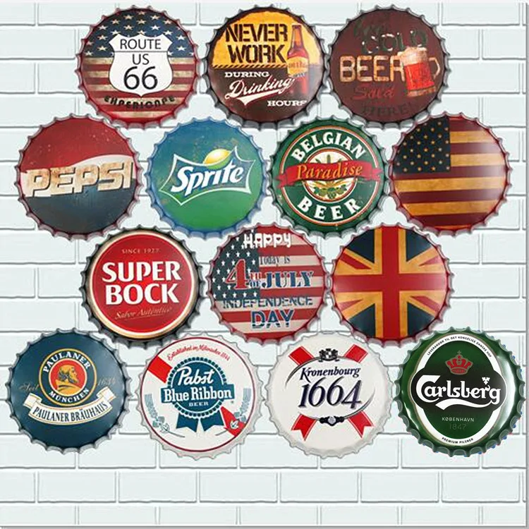 American Creative Retro Three-Dimensional Beer Bottle Cap, Bar Nightclub Cafe Decoration, Hanging Wall Decoration, Tin Painting