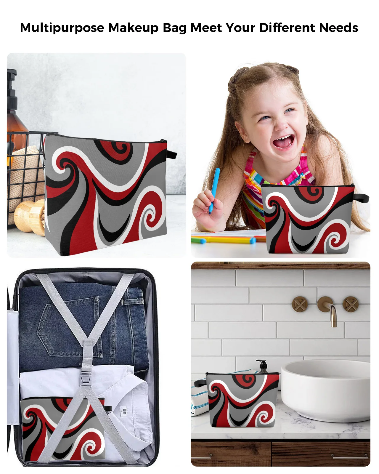 Abstract Vortex Red Makeup Bag Pouch Travel Essentials Lady Women Cosmetic Bags Toilet Organizer custodia per matite per bambini