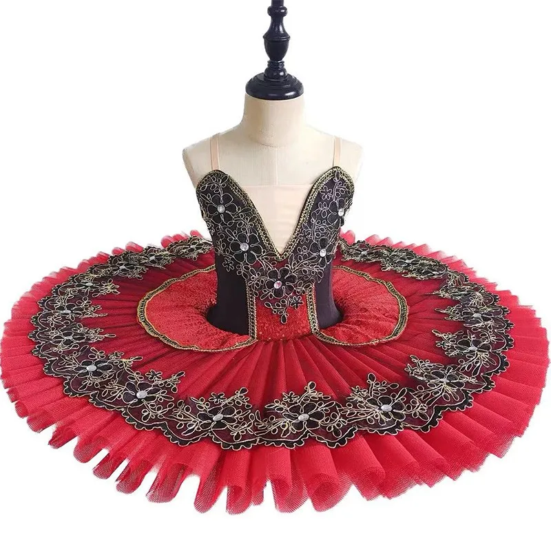 

Professional Ballet Tutu For Children Red Pancake Platter Tutu Ballerina Party Dress Adult Girls Ballet Dance Leotard Costumes