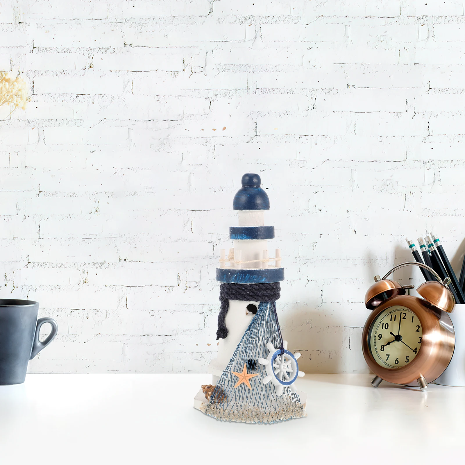 

Wooden Lighthouse Solid Wood Craft Retro Nautical Decor Home Office Bedroom Figurine Decor For Home Wind Chime