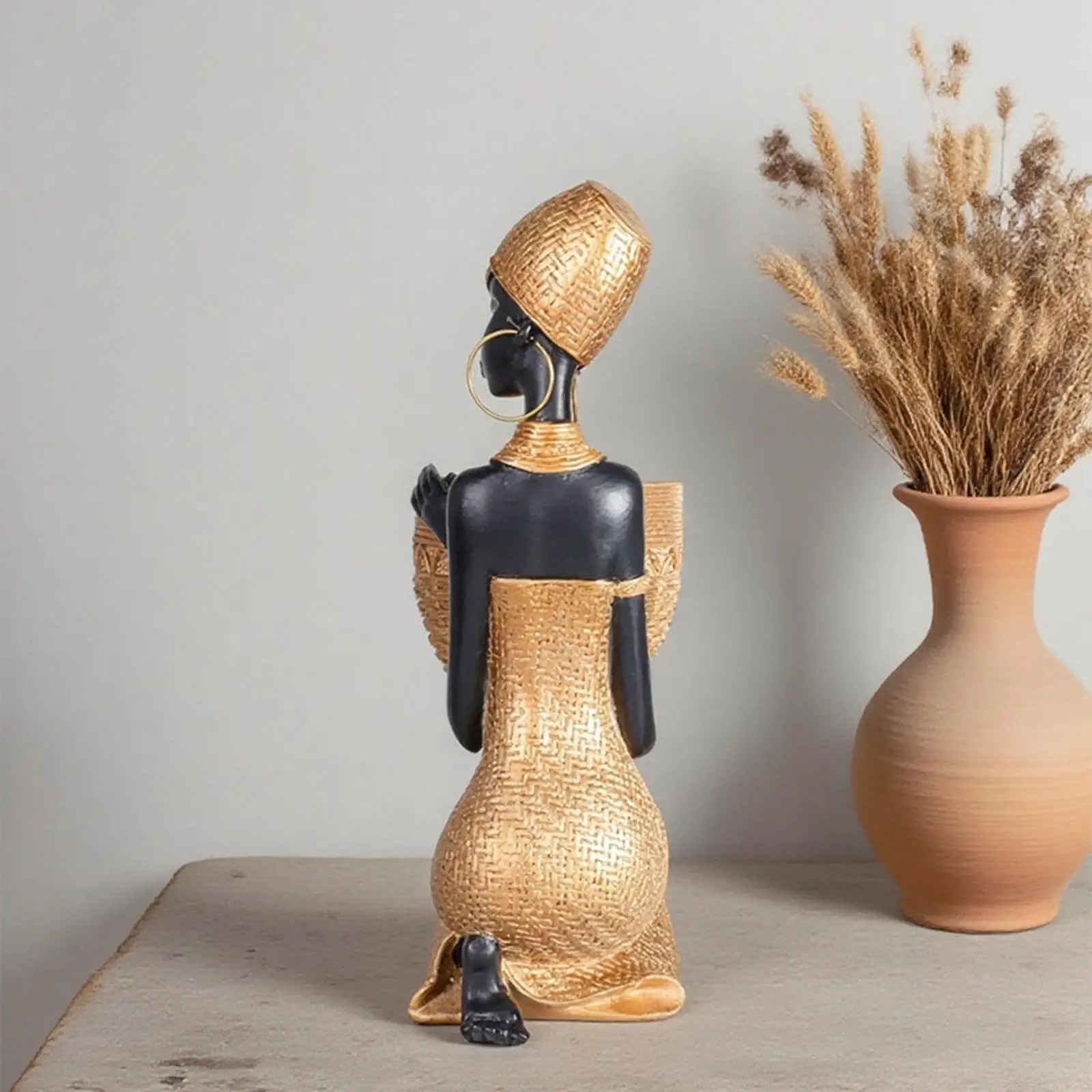 Resin African Tribal Lady Sculpture Creative Figurine Home Decoration for Bedroom Office Living Room Table Cabinet Housewarming