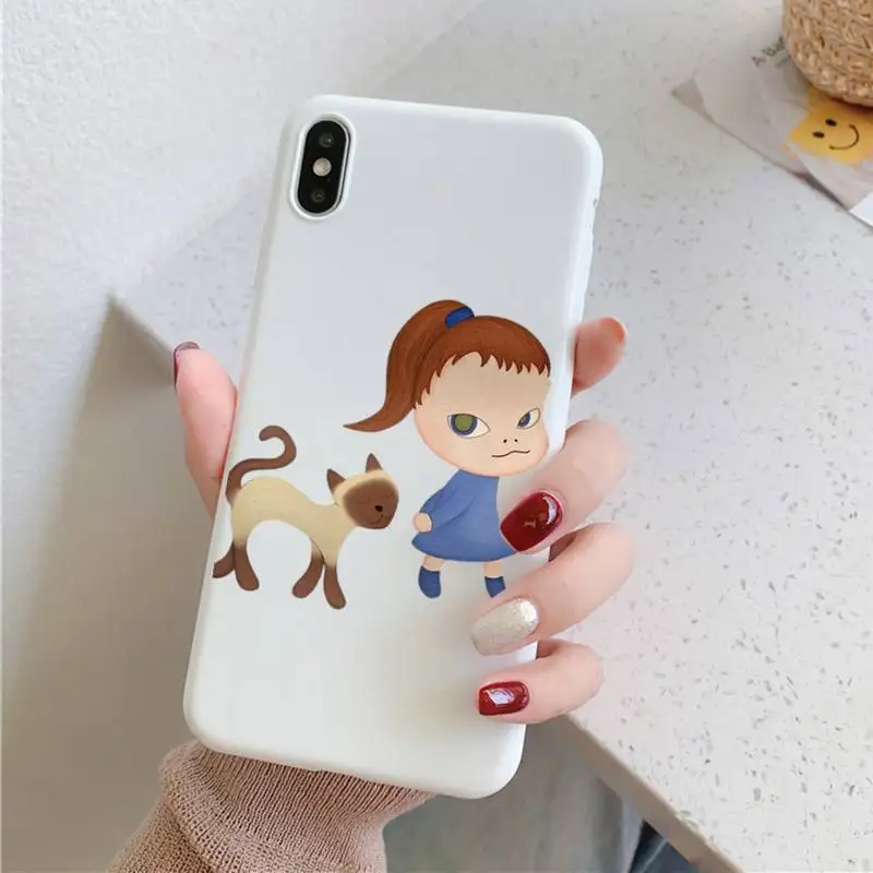 Art cartoon Yoshitomo Nara Phone Case for iPhone 11 12 13 Mini Pro Xs Max 8 7 6 6S Plus X XR Solid Candy Color Case