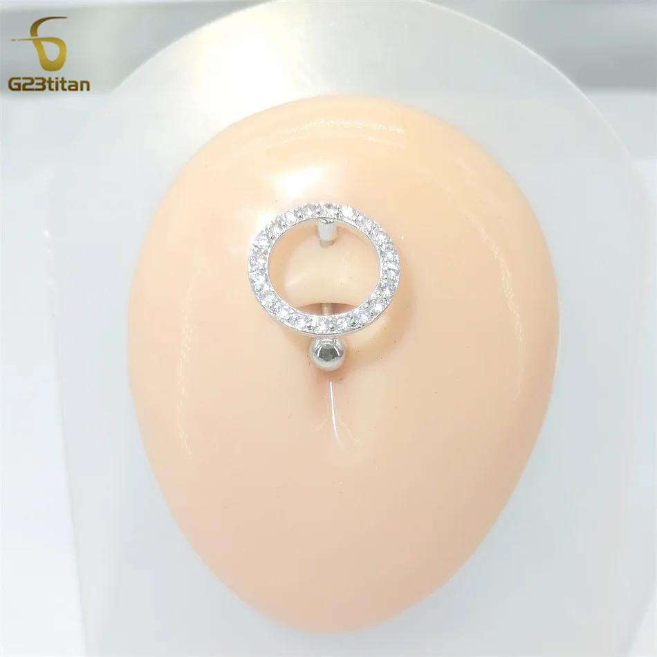 G23 titan 6-16mm 14G Titanium Bar Reverse Belly Ring Silver Color White Crystal Heart Round Moon Flower Navel Piercing Jewelry