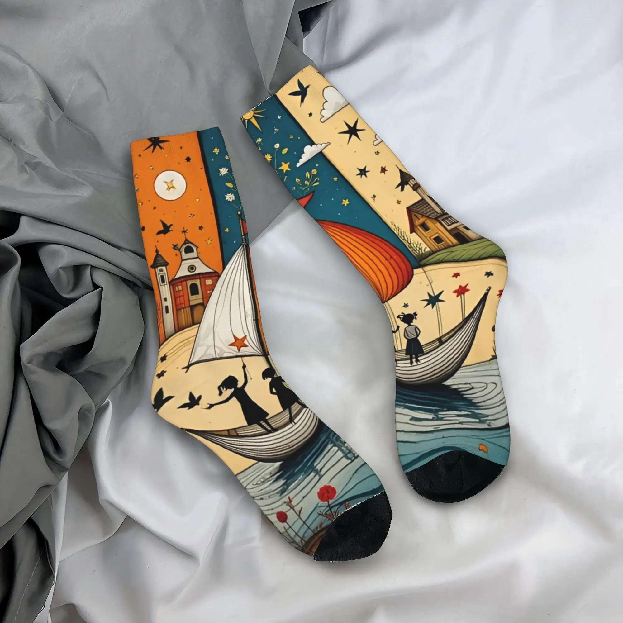Unisex Men Socks Fairytale Patchwork Illustrations  Stockings Winter Leisure Comfortable Socks Outdoor Sports Anti Skid Socks