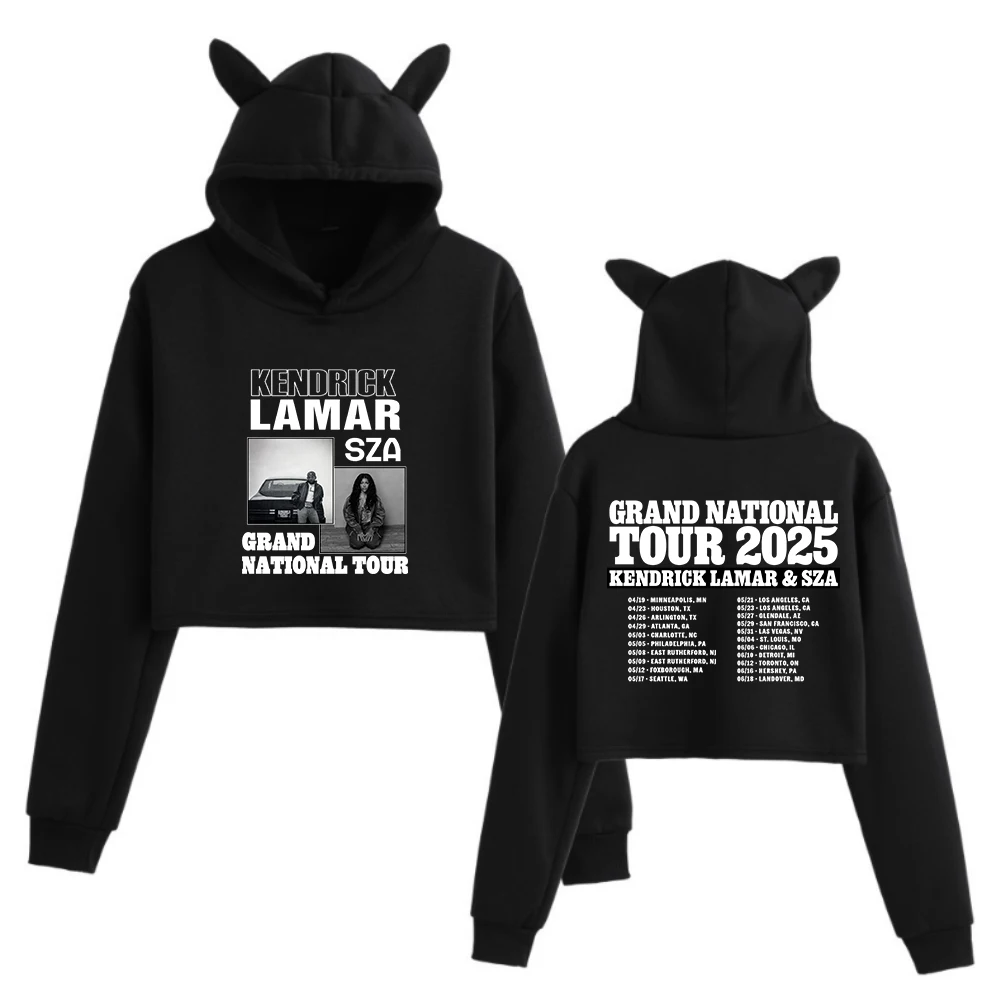 Kendrick Lamar & SZA Grand National Tour 2025 Cat Ears Long Sleeve Crop Tops Girls Fashion Hoodie