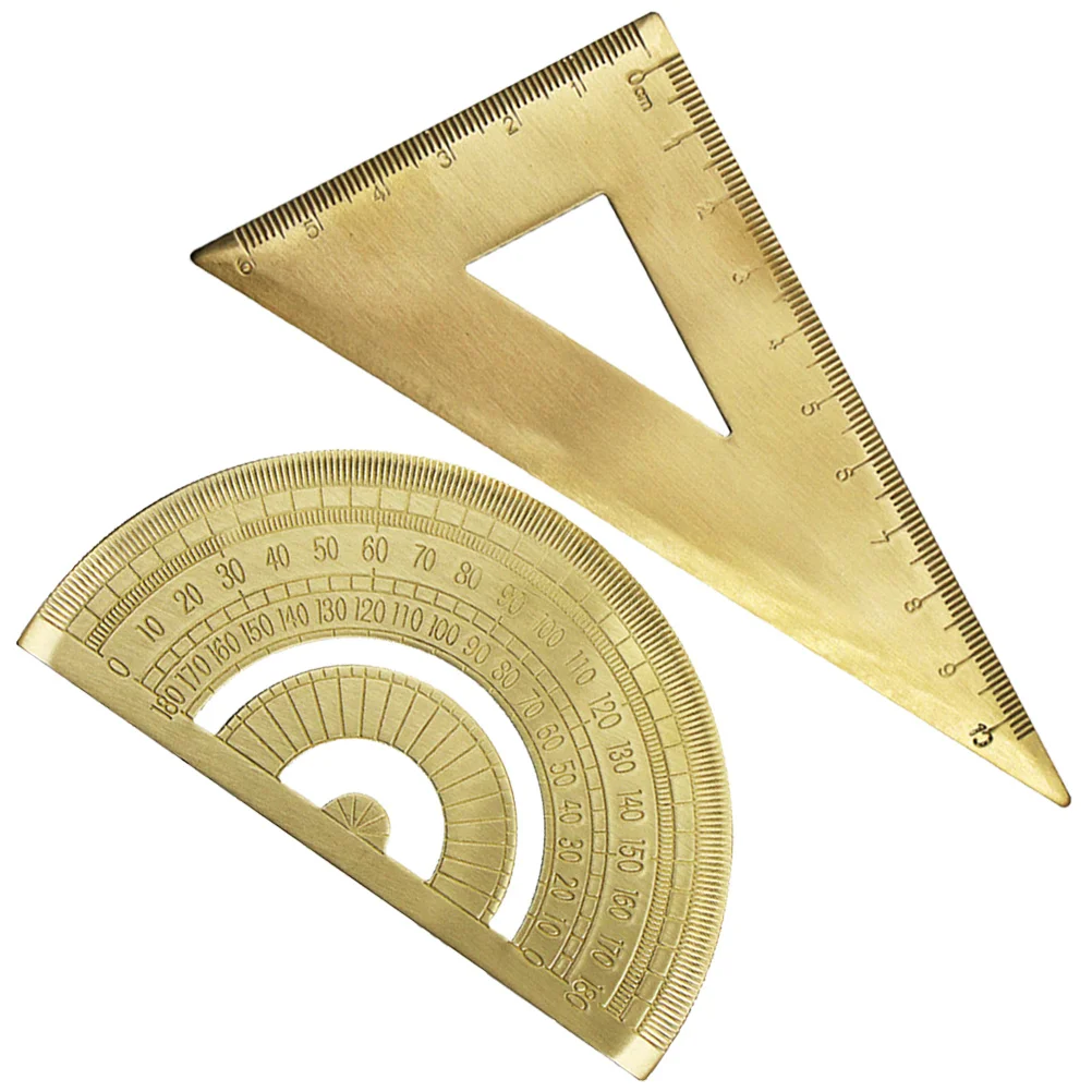 STOBOK Triangle Ruler with Brass Protractor Precision Drawing Tool Lightweight Portable for Students Professionals