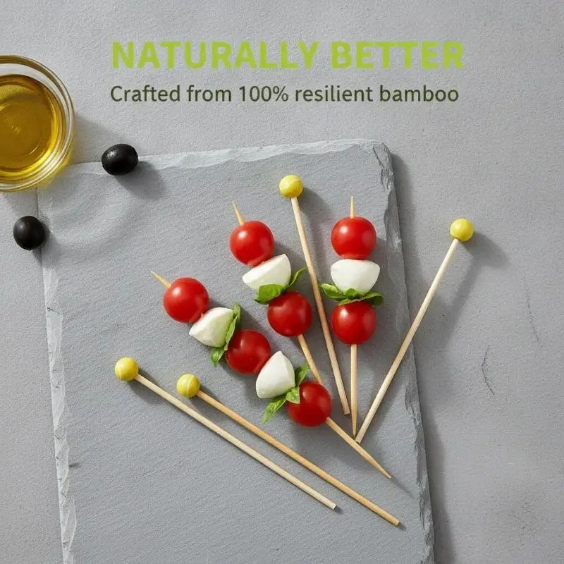 Disposable Decorative Fruit Picks 100Pcs 120mm Yellow Tennis Print for Wedding Engagement Cocktail Party Decor