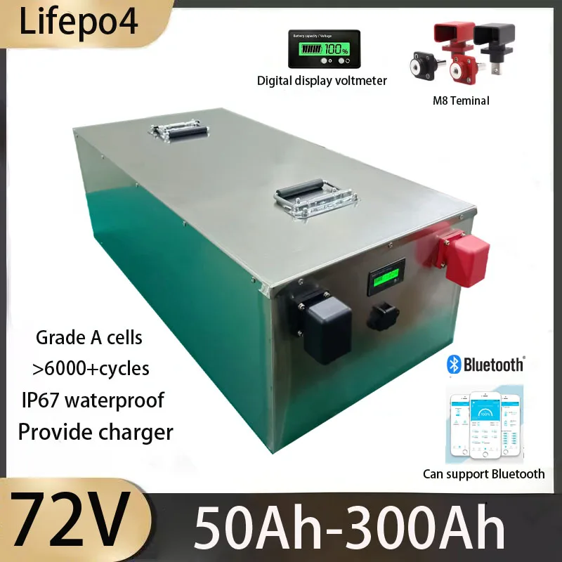 

Waterproof 72V Lithium Battery 50Ah 70Ah 90Ah 100Ah 120Ah 150Ah 180Ah 200Ah 300Ah Lifepo4 for 7KW 10KW 14KW Sightseeing Bus