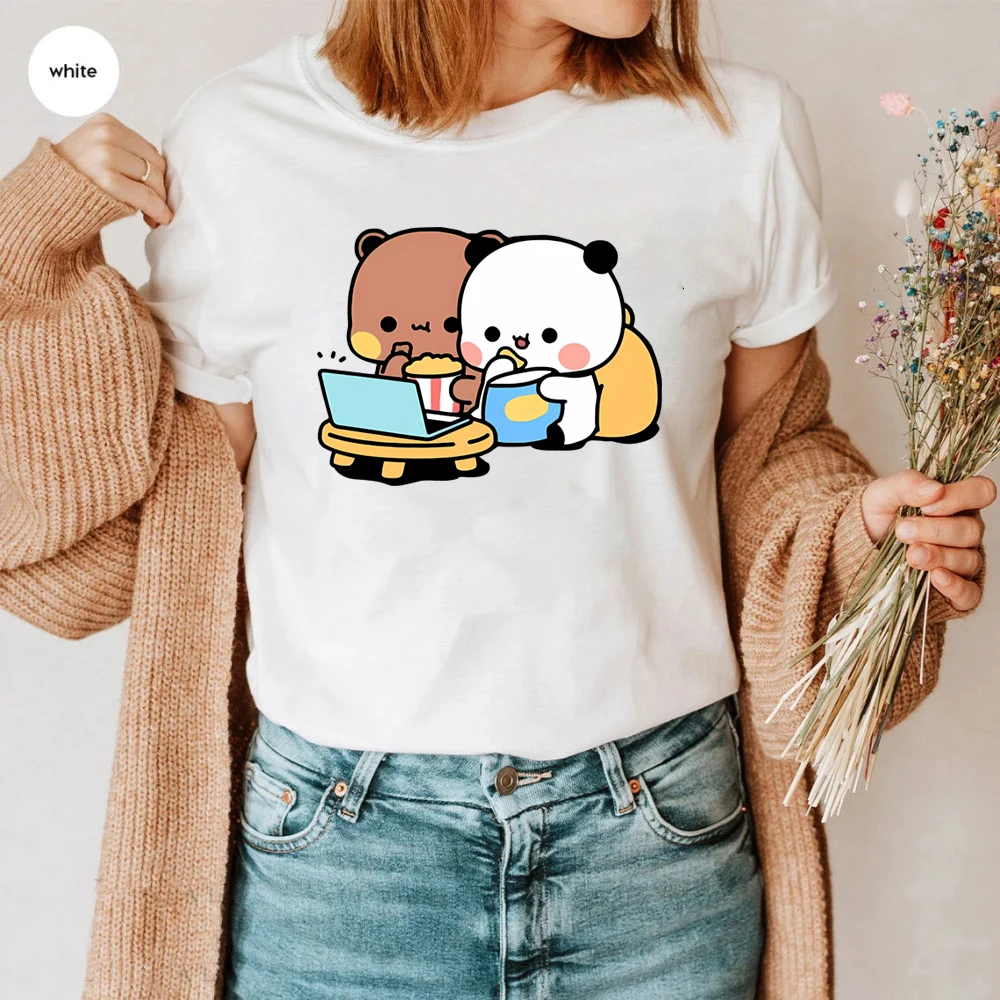 Cute Bubu and Dudu Tee Cartoon Panda Bear Bubu and Dudu Graphic T-shirt Women/Men Tops Kawaii Printed Harajuku Ullzang Shirts