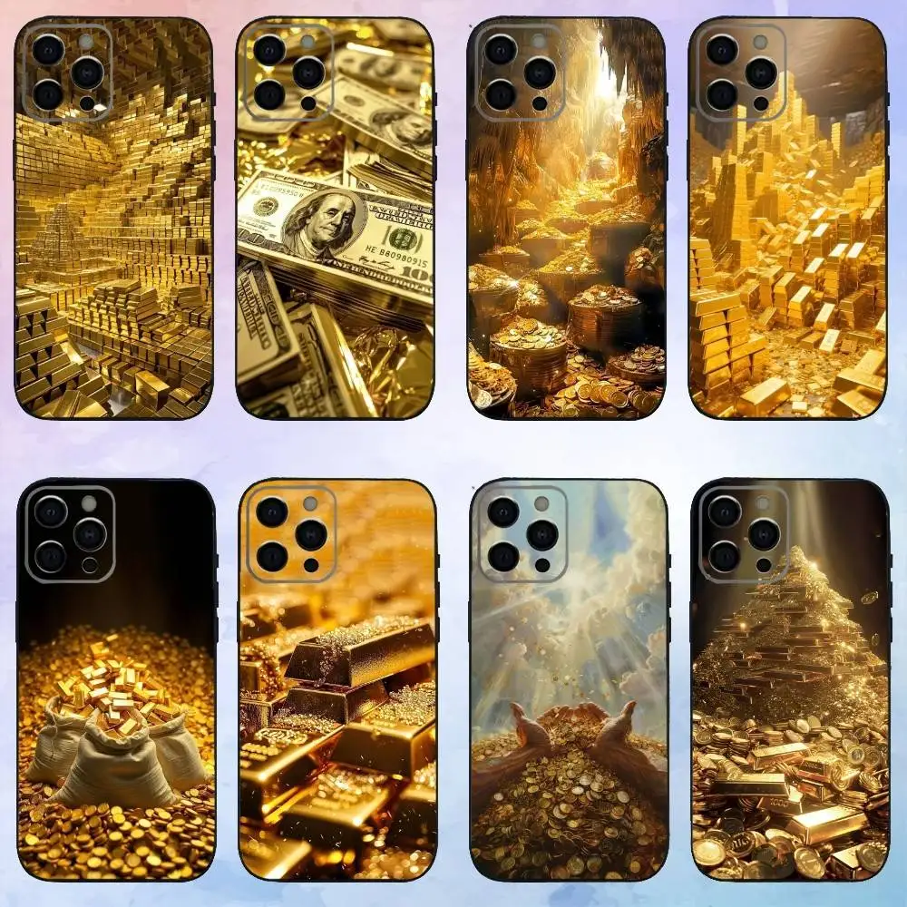 

Gold Cash Art Phone Case For iPhone17,16,15,14,13,12,11 Plus,Pro Max Soft Black Cover