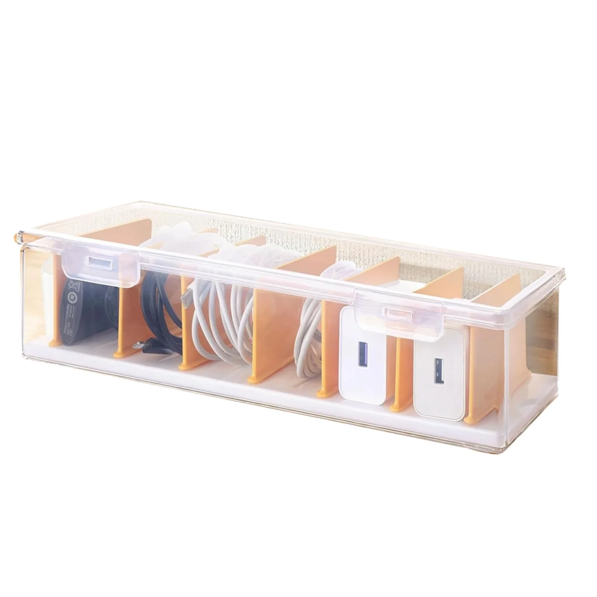 Clear Cable Organizer Box with Lid, Charger Cable Cord Storage Organizer, Office Desk Organizers, Multifunctional