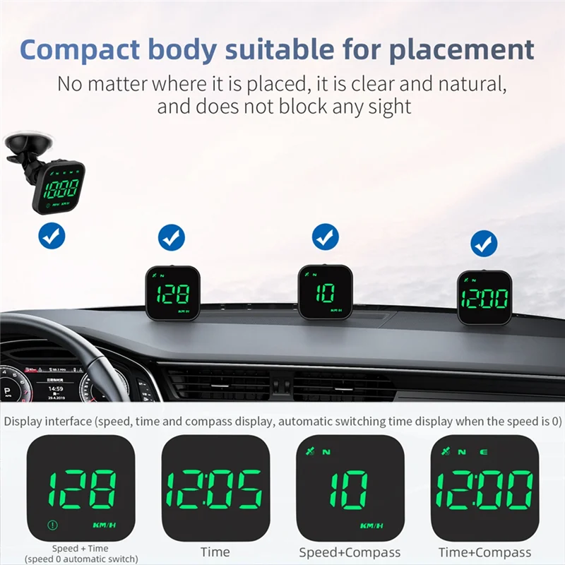 HUD Car Speedometer Timetable Speed Alarm GPS Head-Up Display Auto Electronic Accessories Fits All Cars