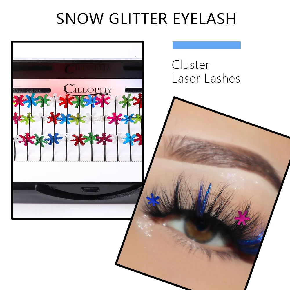 Colored Individual Lashes With Sequins Volume Curly Snowflakes False Eyelashes Festival Styles Dramatic Glitter Sequin Lashes