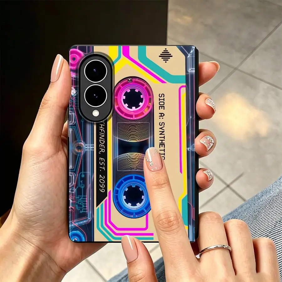 Neon Cassette Tape Case for Samsung Galaxy Z Fold 8 ZFold Wide Z Fold8 Wide ZFold8 Luxury Phone Cover