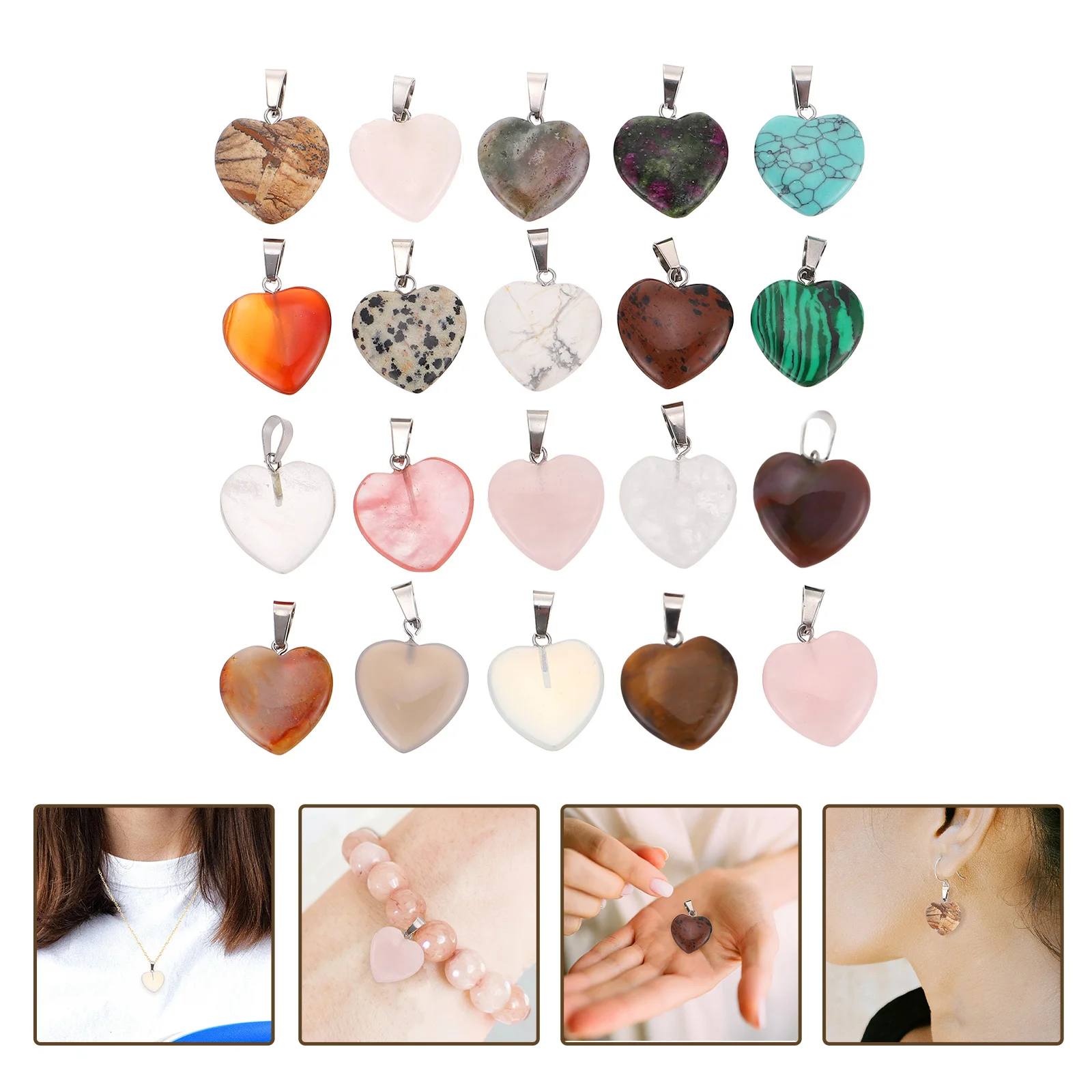 

20 шт., каменный кулон в форме сердца, подвеска, изысканные принадлежности для изготовления ювелирных изделий для DIY, серьги, браслеты, ожерелья