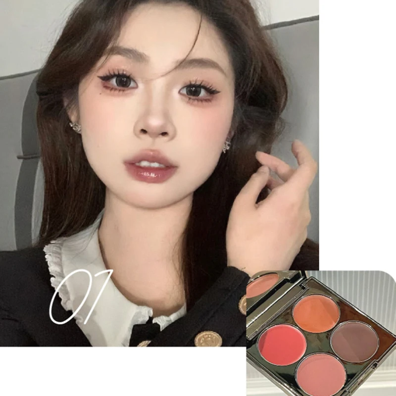 HERORANGE 4-Farben-wasserfeste Rouge-Palette, matt, schimmernd, natürlicher 3D-Make-up-Look, Weihnachtsgeschenk für alle Hauttöne