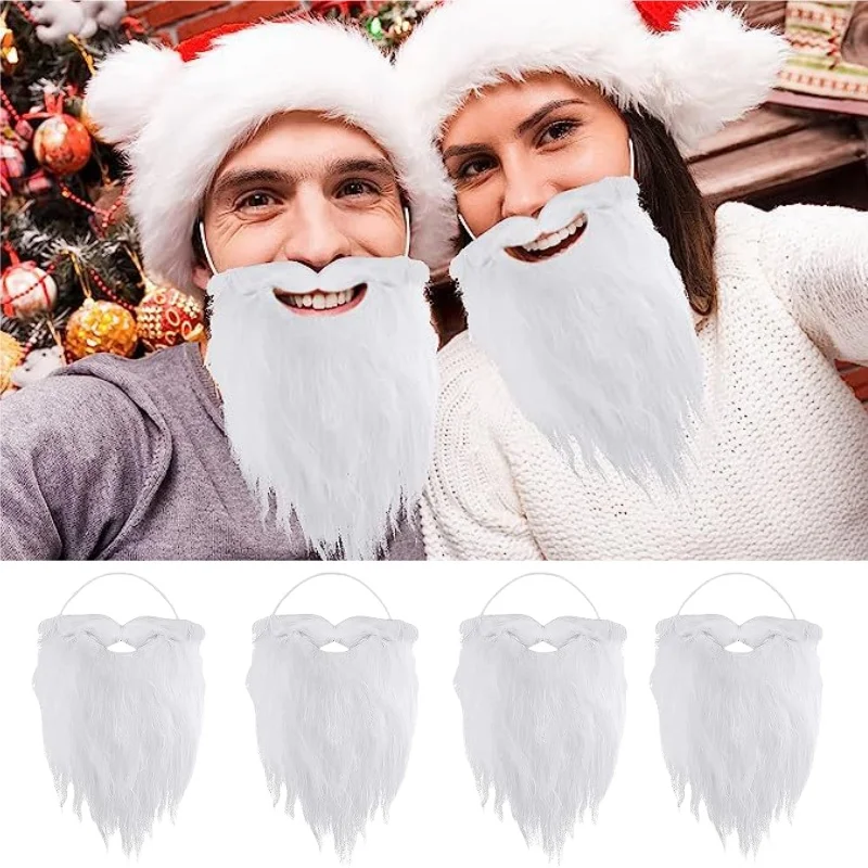 1/10PCS Santa Claus Beard Xmas Simulated Beard White Beard Decorative Christmas Cosplay Costume Prop Xmas Party Decor Supplies