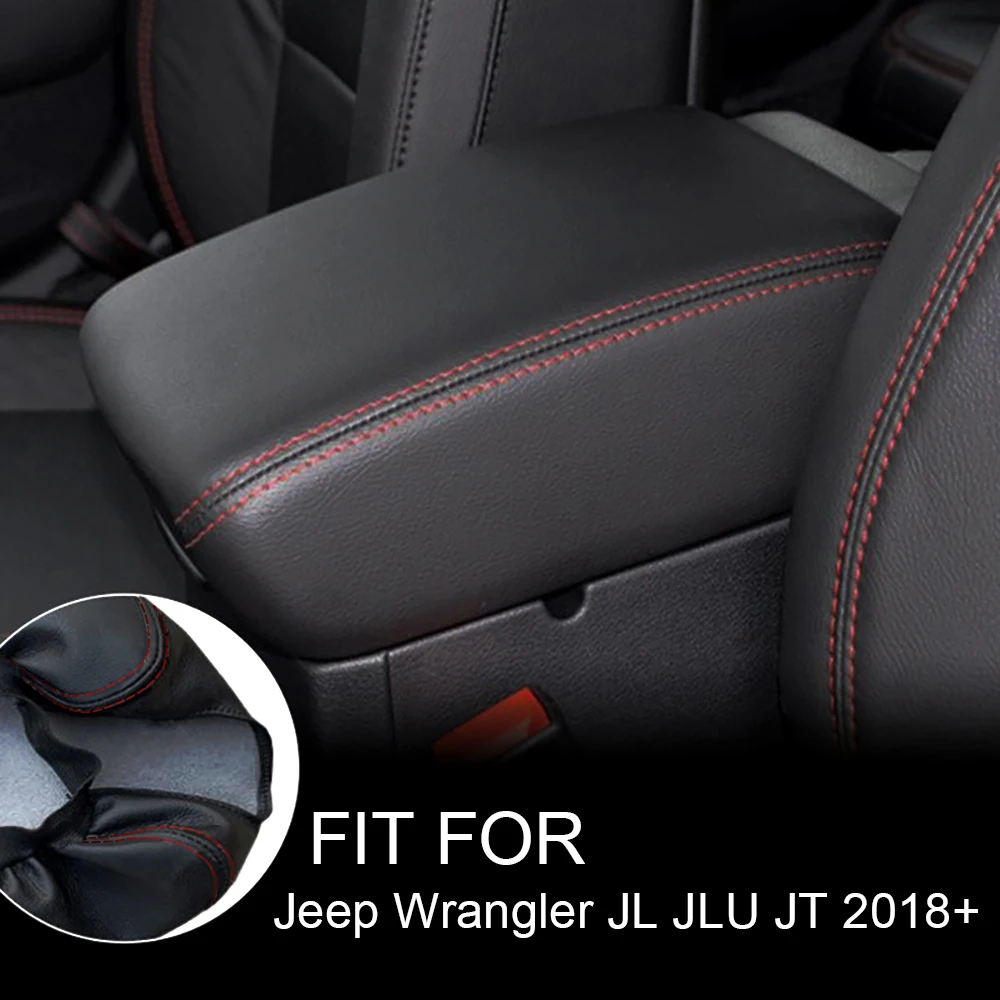 Car Armrest Box Cover For Jeep Wrangler JL JLU JT 2018-2022 Superfiber Leather Auto Armrest Cover Trim Center Console Lid