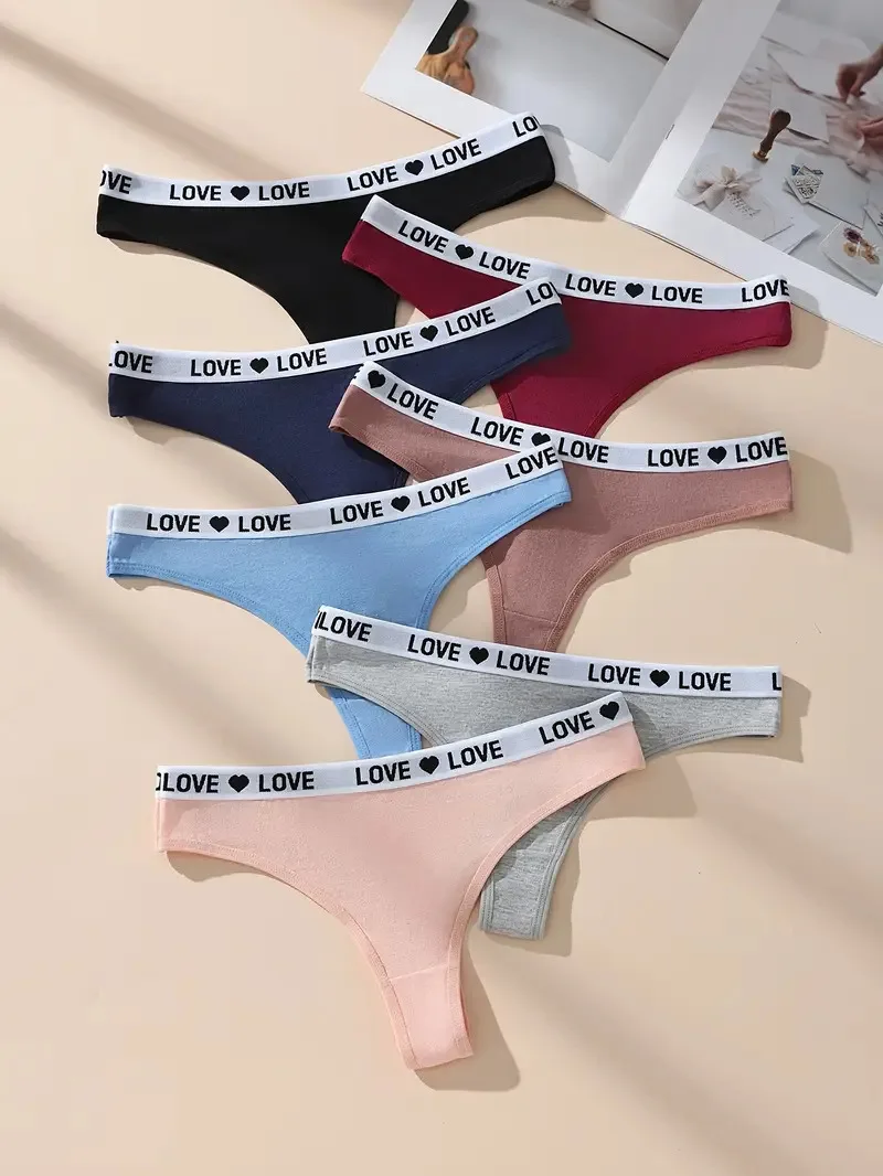 7Pcs Women Panties Thongs Letter Underwear Sexy Underpants Panty Soft Cotton G-Strings Plus Size 2XL Tanga Female Lingerie