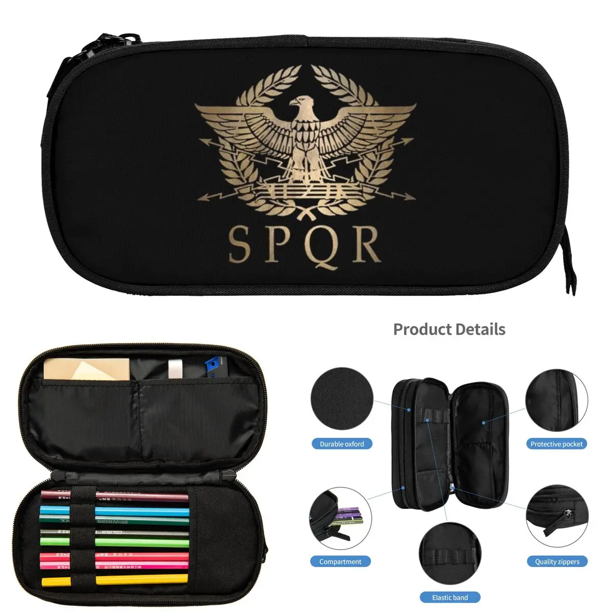 

SPQR-римская империя, стандартный щит, пеналы для студентов, школьная коробка для ручек, сумка-карандаш, большая вместительная сумка для хранения карандашей