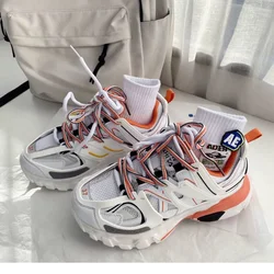 Zapatillas deportivas gruesas para hombre y mujer, zapatos de diseño con plataforma, a la moda, informales, color blanco y naranja