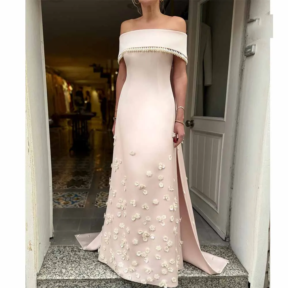 

Customized Mother of the Bride Dress 2026 A Line Formal Party Dresses for Women Pink Off-the-shoulder Pearls Cape Evening Gowns