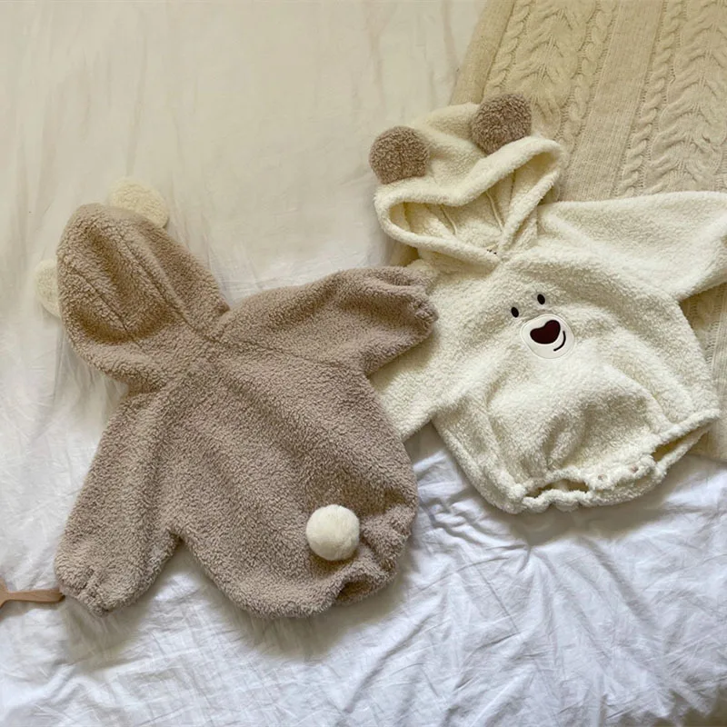 Newborn Baby Girl Boy Winter Hooded Jumpsuit Fleece Romper+Pants Infant Toddler Cute Bear Bodysuit Onepiece Baby Clothes 3-18M