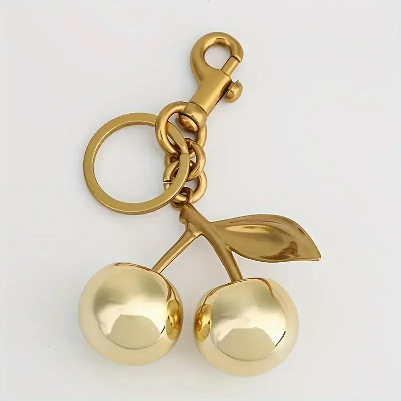 Golden Cherry Keychain Charm, Elegant Bag Accessory