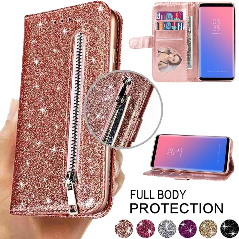 Glitter Leather Wallet Case For Samsung Galaxy M51 M32 M31 M30s M23 M21 M14 M13 M12 M11 M10 M04 M02s A02s A03 A13 A14 A22 A54