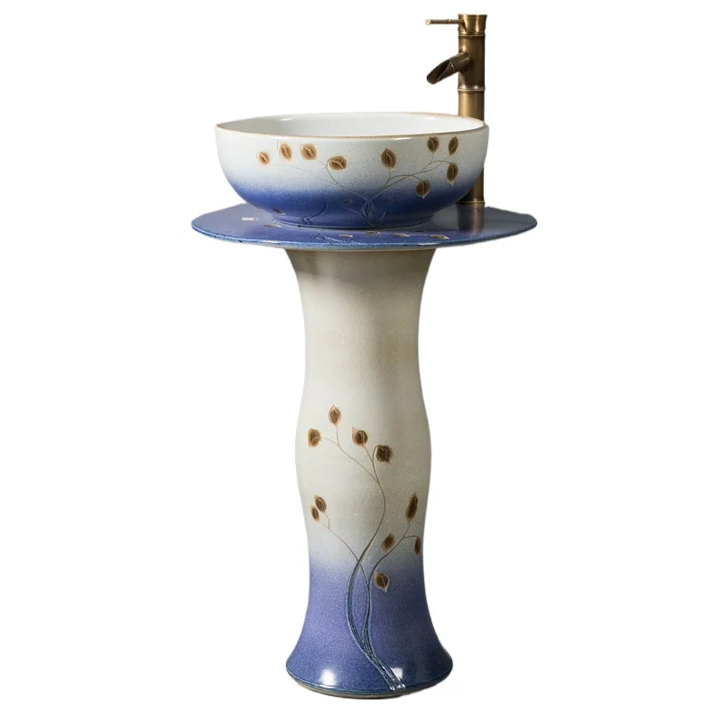 

Vintage ceramic column washbasin, floor-standing integrated outdoor washbasin, courtyard, garden, pool