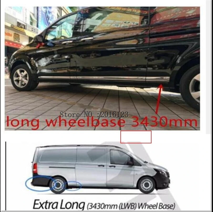 For Mercedes-Benz Vito V-Class W447 2014-2022 Long Wheelbase Side Door Bottom Window Sill Frame Strips Cover Trim Car Styling