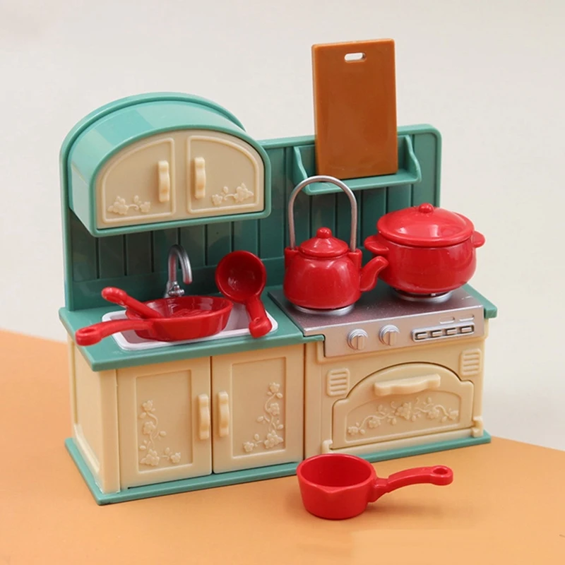 Mini cocina de simulación para niños, espátula, juego de lavabo, decoración de casa de muñecas, juguetes de Casa de juegos, 1:18