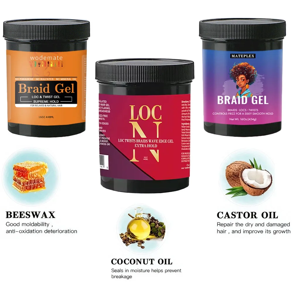 16OZ Non-greasy Edge Control Twist Braid Gel Shimmer Super Strong Hold No Flaking Twist Styling Loss Wax