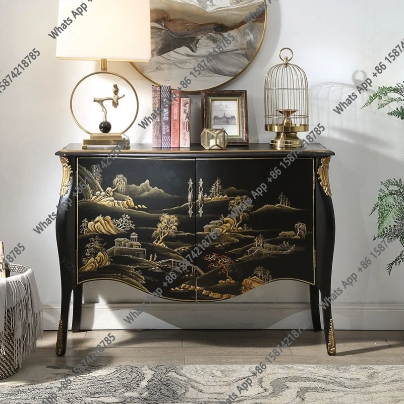 Solid Wood Palace Painted Character Decorative Locker Bedroom Storage Cabinet Designer Side Cabinet